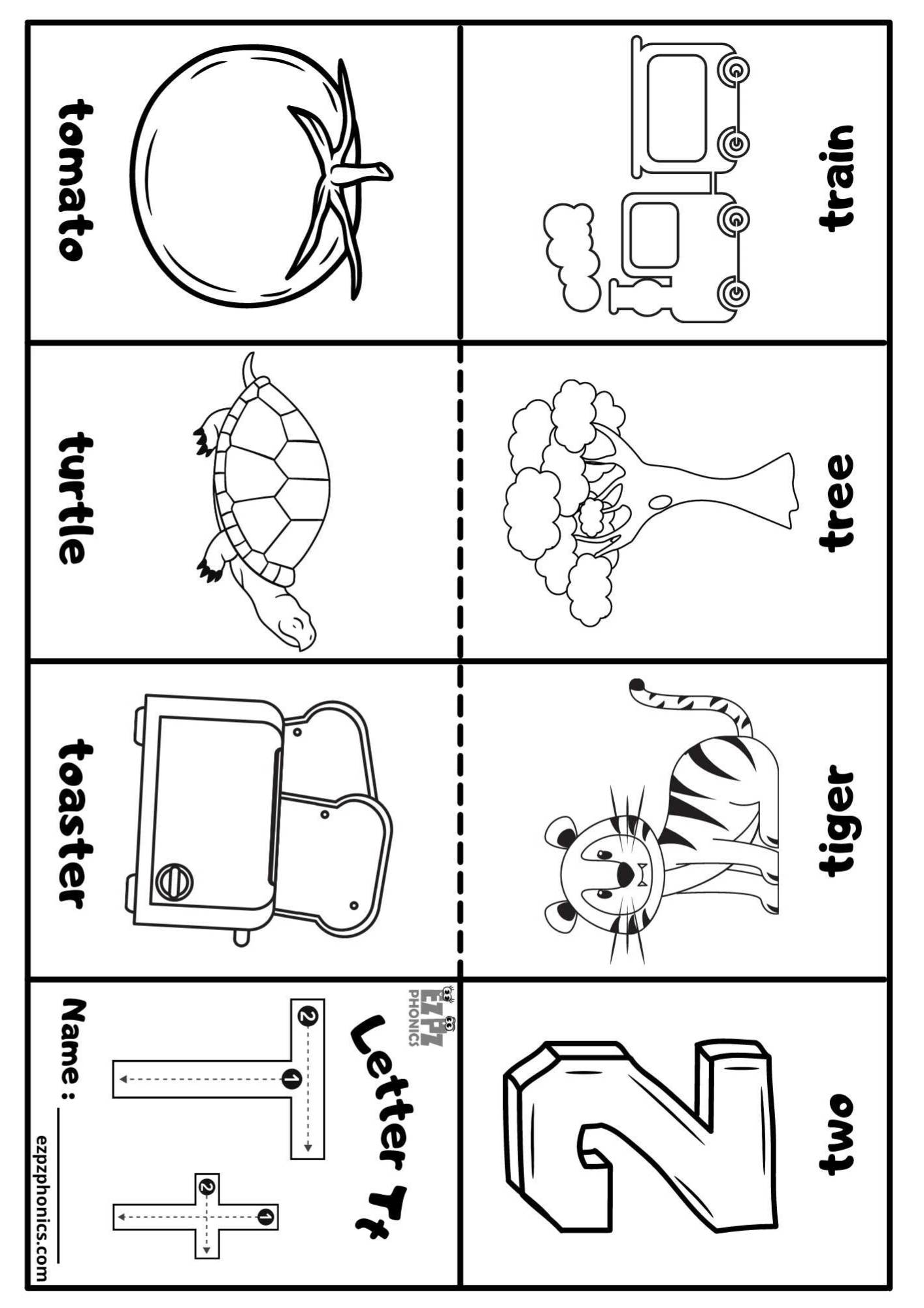 Letter T Mini Coloring Book Free Printable PDF - ezpzphonics.com